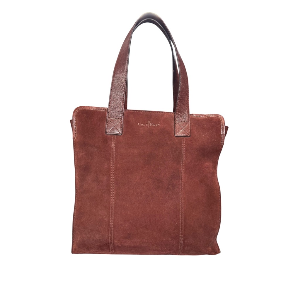 Cole Haan Burgundy Suede Leather Tote Bag Zip Top Large Shoulder Bag